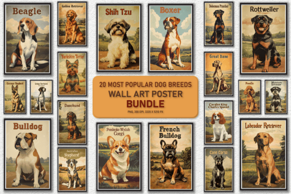 Download 20 Types of Dogs Wall Art Poster Bundle - Poster Collection